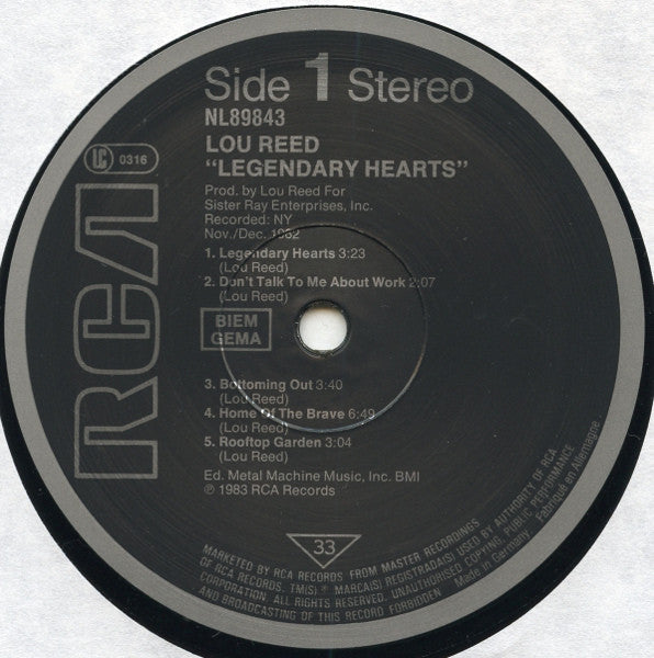 Master Release: Legendary Hearts by Lou Reed
