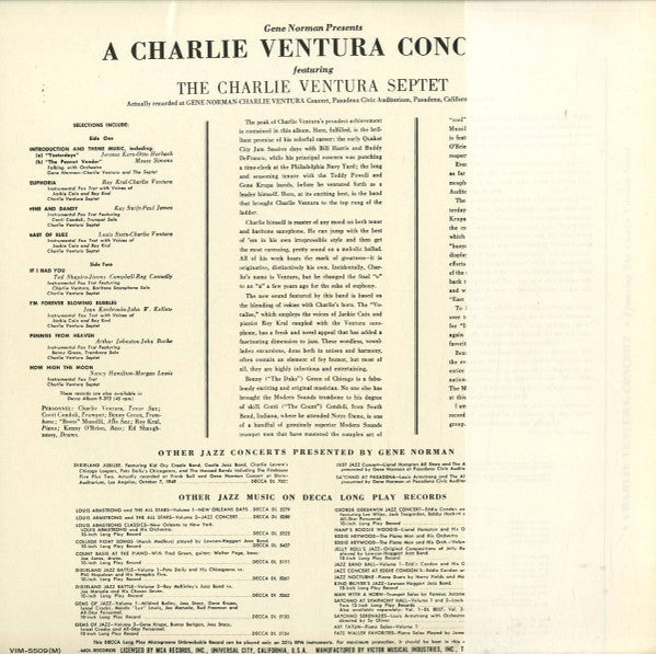 Release: Gene Norman Presents A Charlie Ventura Concert-Vinyl-Japan-1978-VIM-5509 (M)-14252426