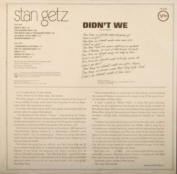 Master Release: Didn't We by Stan Getz