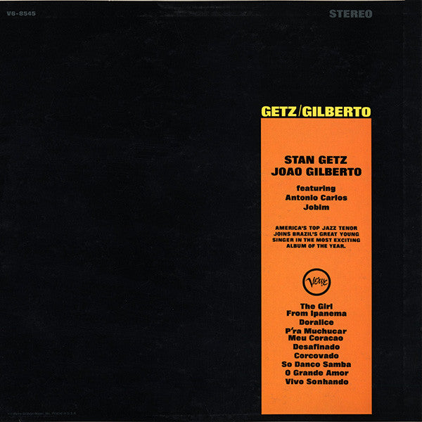 Release: Getz / Gilberto-Vinyl-US-1964-V6-8545, V6/8545, V/V6-8545-3767179