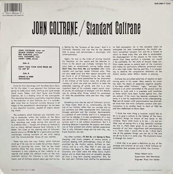 Release: Standard Coltrane-Vinyl-US-1986-OJC-246, PR 7243, P-7243-1654273