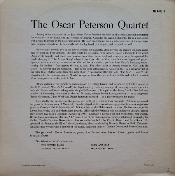 Release: Oscar Peterson Quartet-Vinyl-US-1960-MGV-8072, MG V-8072, V-8072-1580510