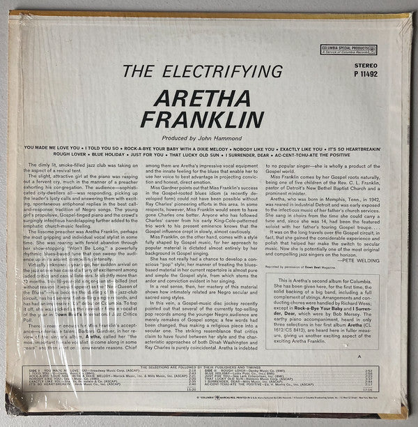 Release: The Electrifying Aretha Franklin-Vinyl-US-1962-P 11492-9827227