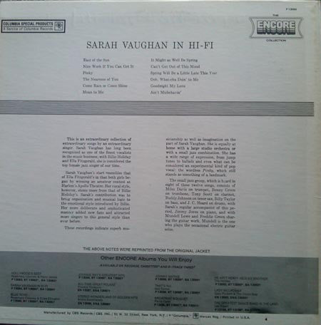 Release: Sarah Vaughan In Hi-Fi-Vinyl-US-1976-P 13084, P 13084-3934242
