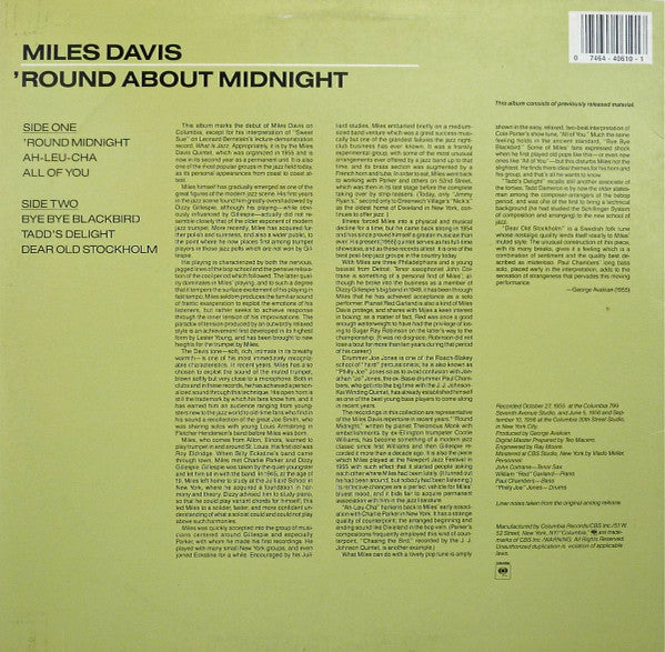 Release: 'Round About Midnight-Vinyl-US-1987-CJ 40610-2613348