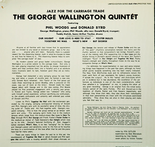 Release: Jazz For The Carriage Trade-Vinyl-US-1985-OJC-1704, P-7032-4138582