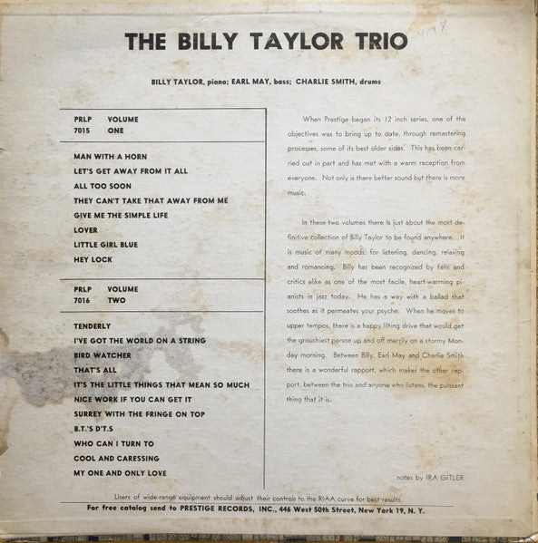 Release: Billy Taylor Trio Vol. 2-Vinyl-US-1956-PRLP 7016-3462682