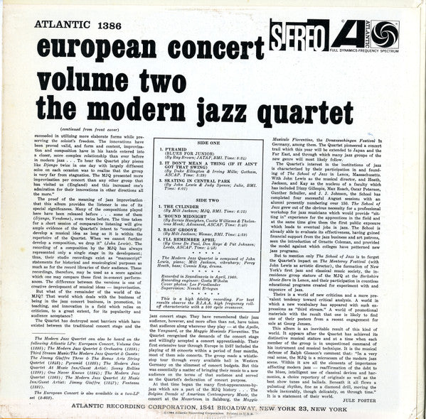 Release: European Concert: Volume Two-Vinyl-US-1961-SD 1386-8871715