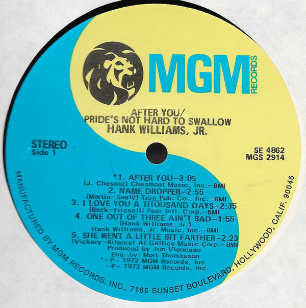 Master Release: After You / Pride's Not Hard To Swallow by Hank Williams Jr.
