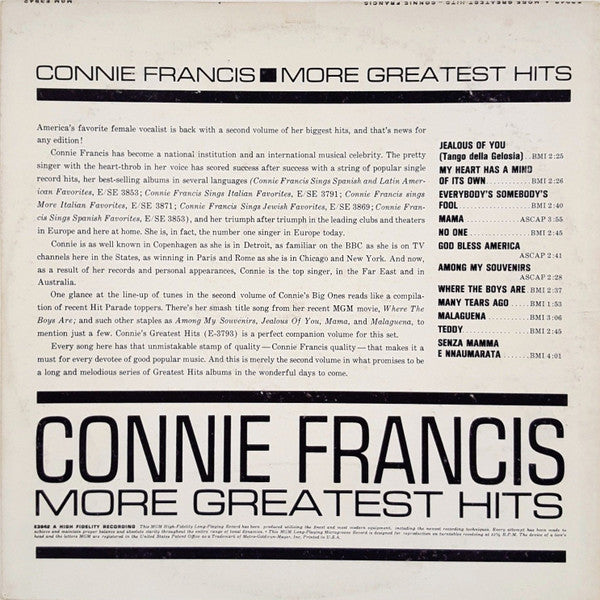 Master Release: More Greatest Hits by Connie Francis