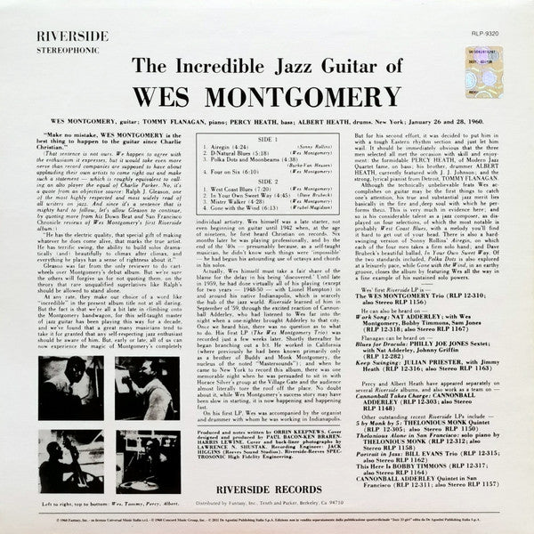Release: The Incredible Jazz Guitar Of Wes Montgomery-Vinyl-Italy-2012-RLP-9320-5043480