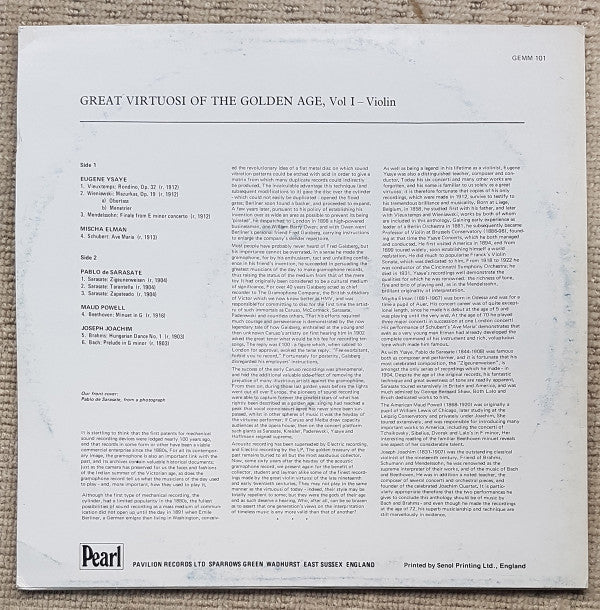 Master Release: Great Virtuosi Of The Golden Age - Volume 1 - Violin by Eugène Ysaÿe