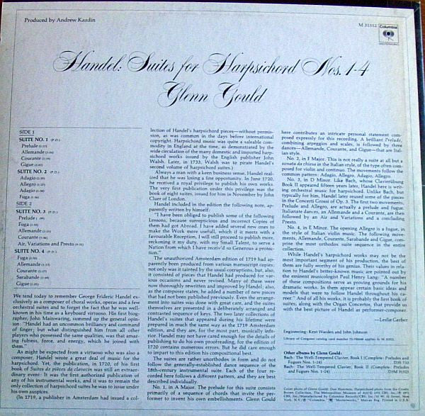 Release: Suites For Harpsichord Nos. 1-4-Vinyl-US-1972-M 31512-5080980