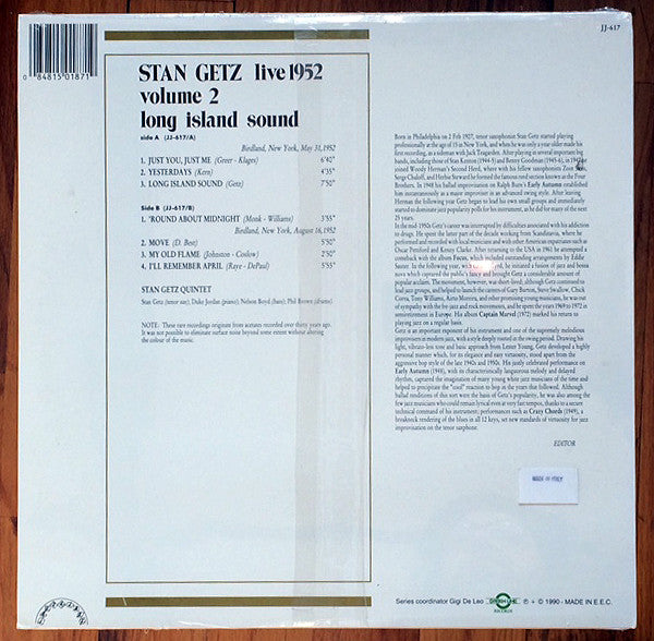 Release: Live 1952, Volume 2: Long Island Sound-Vinyl-Italy-1990-JJ-617-6537740