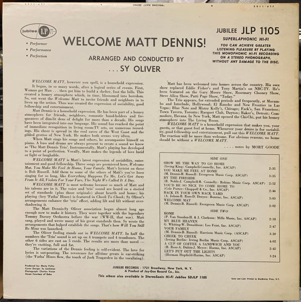 "Welcome Matt" Dennis