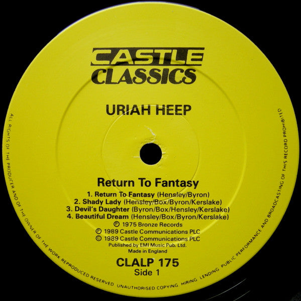 Release: Return To Fantasy-Vinyl-UK-1989-CLALP 175-4579753