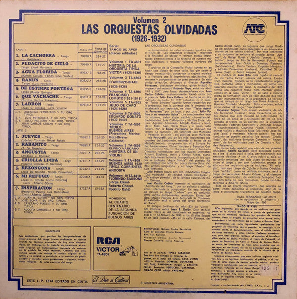 Master Release: Las Orquestas Olvidadas (1926-1932) by Various