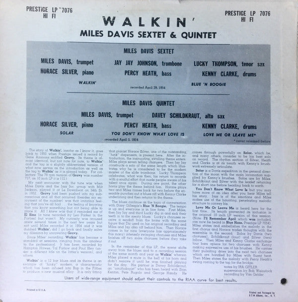 Release: Walkin'-Vinyl-US-1964-PRLP 7076, 7076-8893683