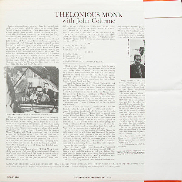 Thelonious Monk With John Coltrane