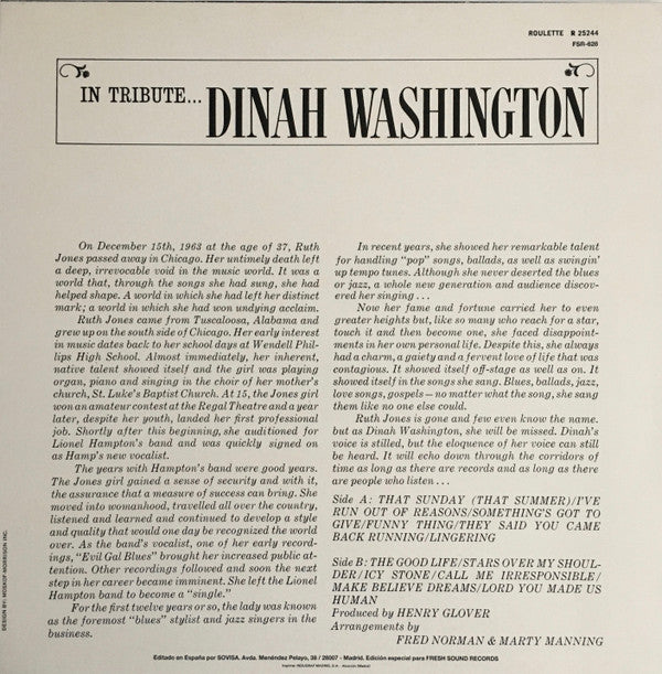 Release: In Tribute-Vinyl-Spain-1988-SR 25244, FSR-628-8580023