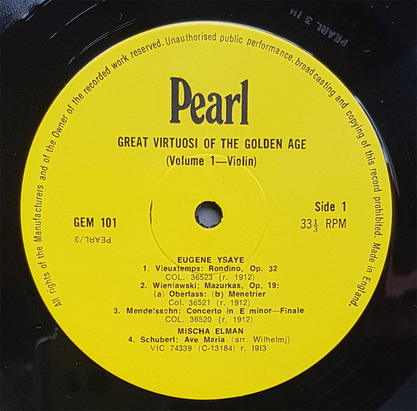 Great Virtuosi Of The Golden Age - Volume 1 - Violin