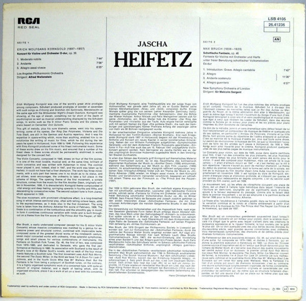 Release: Violin Concerto In D / Scottish Fantasy-Vinyl-Germany-None-LSB4105-6716297