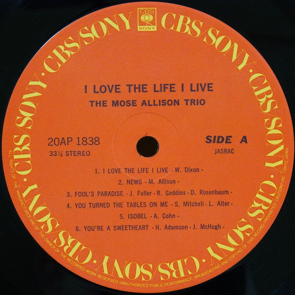 Master Release: I Love The Life I Live by The Mose Allison Trio