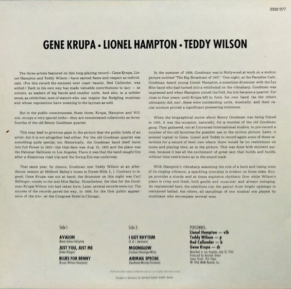 Gene Krupa • Lionel Hampton • Teddy Wilson