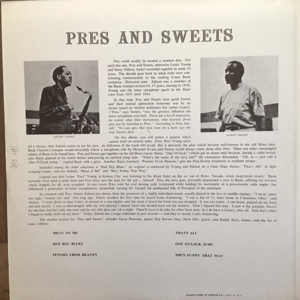 Release: Pres & Sweets-Vinyl-Japan-1974-MV 2528-2058355