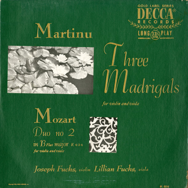 Master Release: Three Madrigals For Violin And Viola / Duo No.2 In B Flat Major For Violin And Viola, K. 424 by Bohuslav Martinů