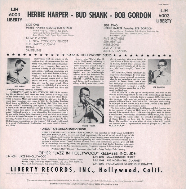 Release: Herbie Harper Featuring Bud Shank And Bob Gordon-Vinyl-Spain-1984-054 2600581, LJH 6003-3842540