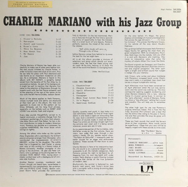 Master Release: Modern Saxophone Stylings Of Charlie Mariano With His Jazz Group by Charlie Mariano
