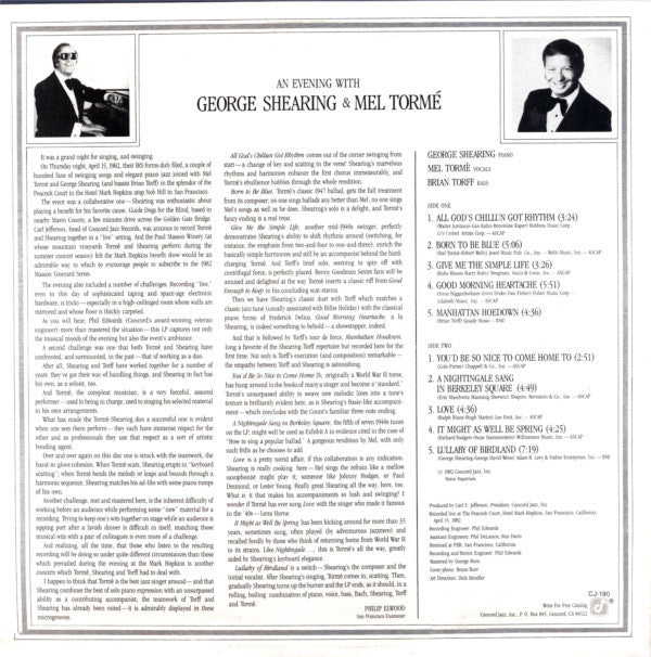 Release: An Evening With George Shearing And Mel Tormé-Vinyl-US-1982-CJ-190-2685773