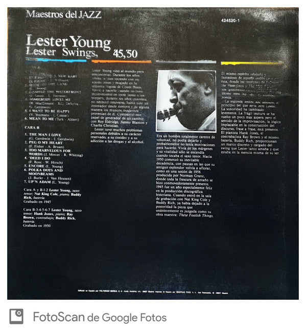Release: Lester Swings, '45, '50-Vinyl-Spain-1988-424520-1-8591970