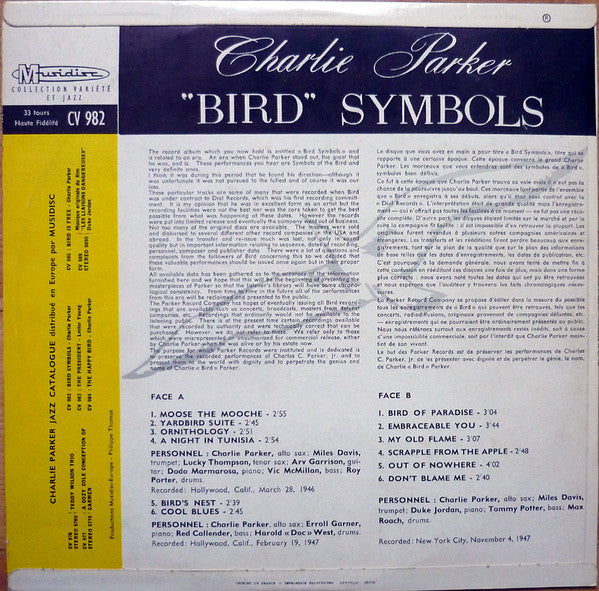 Release: "Bird" Symbols-Vinyl-France-None-30 CV 982, CV 982-9559055
