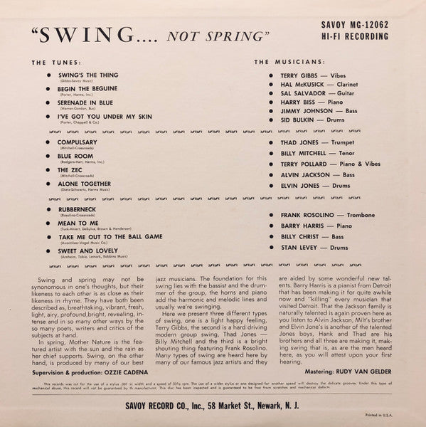 Release: Swing... Not Spring!-Vinyl-Japan-1985-MGJ-12062, MG-12062-9688298