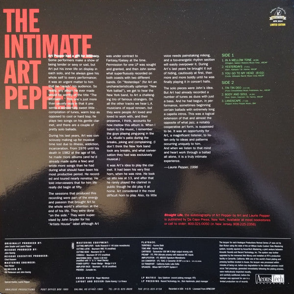 Release: Intimate Art Pepper-Vinyl-US-2000-APR 3014-4245367