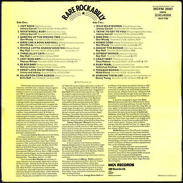 Release: Rare Rockabilly-Vinyl-UK-1975-MCFM 2697, 0C 062 ○ 96285M, MAP 7782-1009645