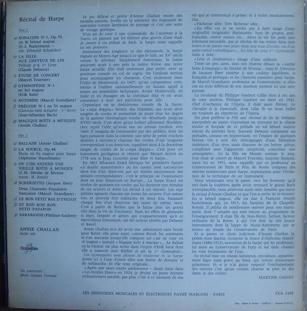 Release: Les Sortilèges de la Harpe -Vinyl-France-None-CCA 1102-1871082