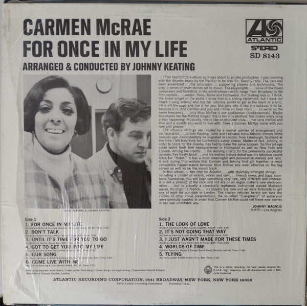 Master Release: For Once In My Life by Carmen McRae