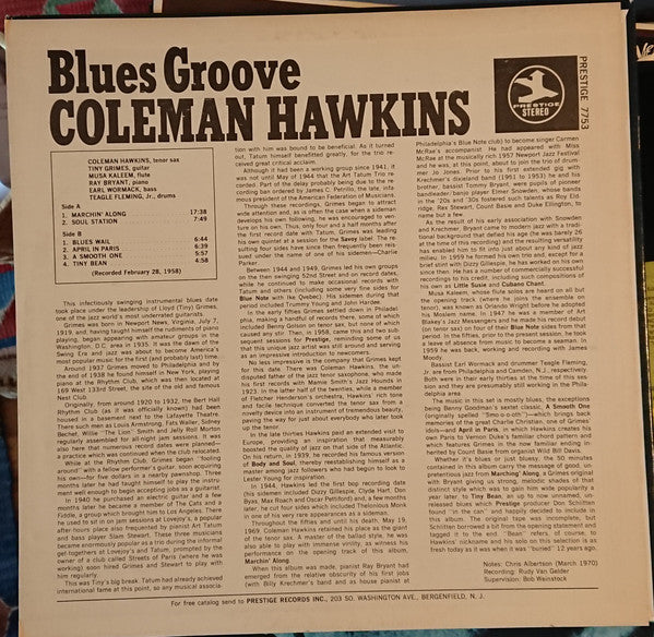 Master Release: Blues Groove by Coleman Hawkins