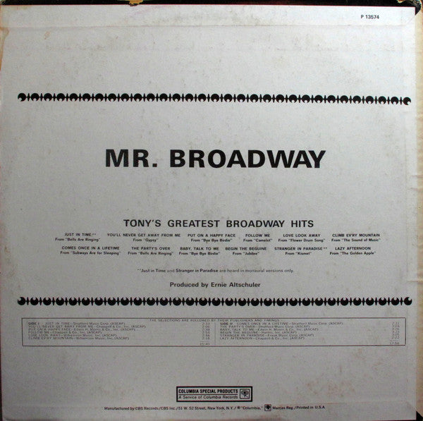 Release: Mr. Broadway (Tony's Greatest Broadway Hits)-Vinyl-US-None-P 13574-11119461