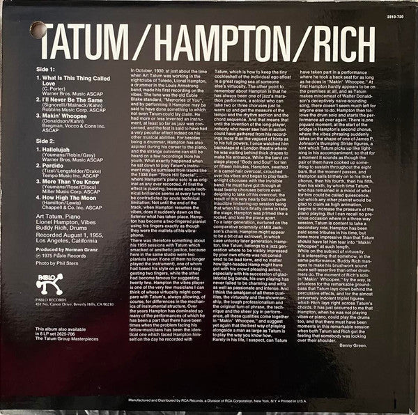 Release: The Lionel Hampton-Art Tatum-Buddy Rich Trio-Vinyl-US-1975-2310-720-23847158