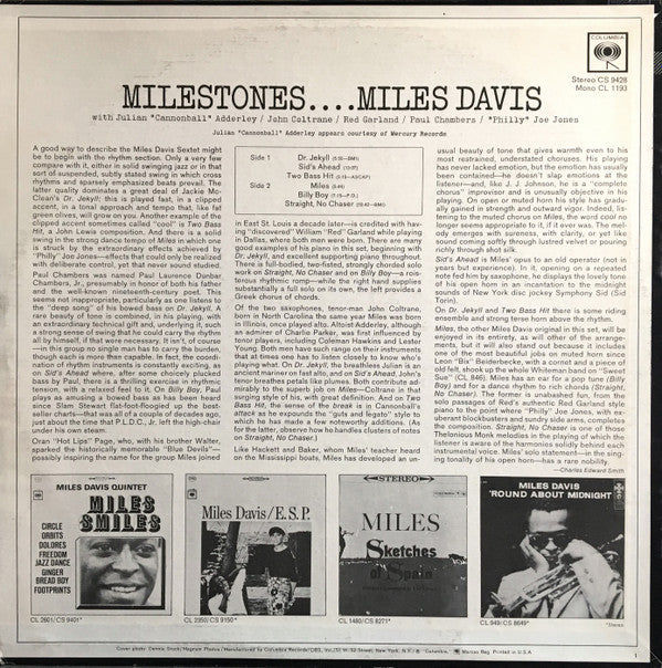 Release: Milestones-Vinyl-US-1976-PC 9428-18903664