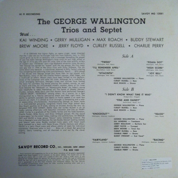 Release: The George Wallington Trio-Vinyl-Japan-1985-MGJ-12081-10387556