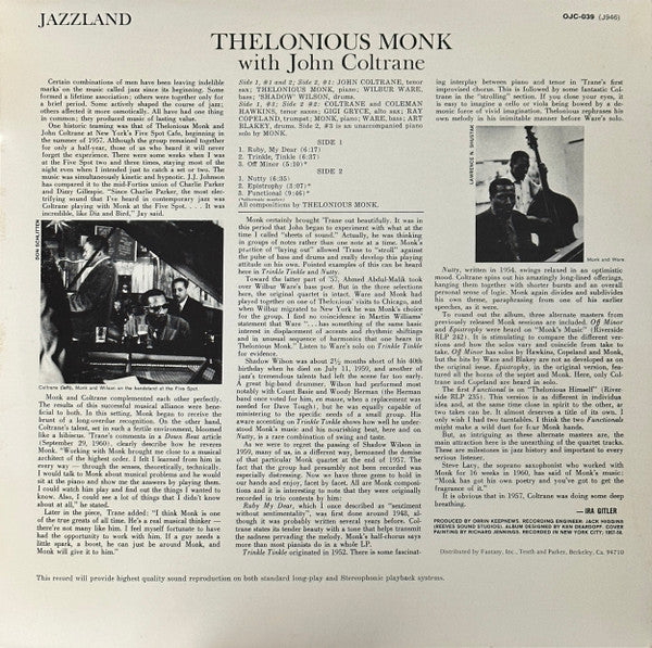 Release: Thelonious Monk With John Coltrane-Vinyl-US-None-OJC-039, J946, J-946, 946-27055287