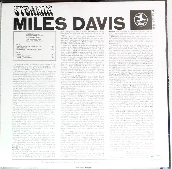 Release: Steamin' With The Miles Davis Quintet-Vinyl-US-1972-PR 7580, PRT-7580-15923252