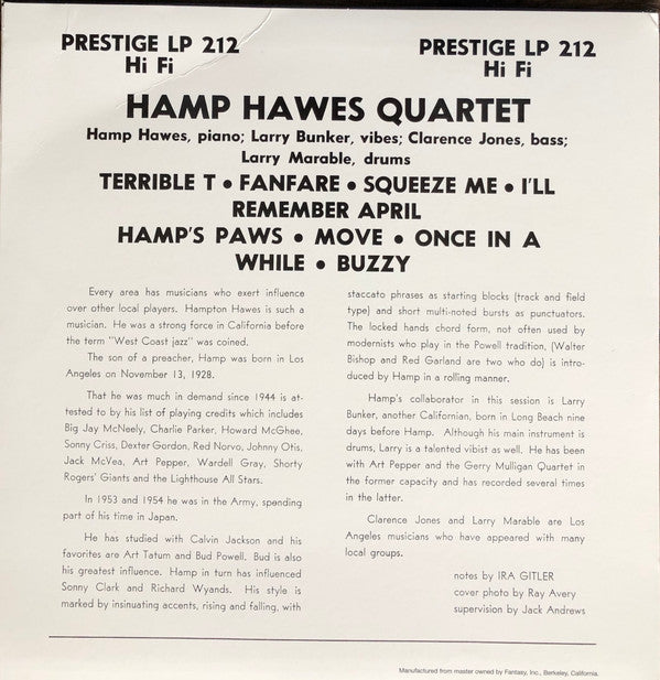 Release: Hamp Hawes Quartet-Vinyl-US-2016-LP 212-13034919