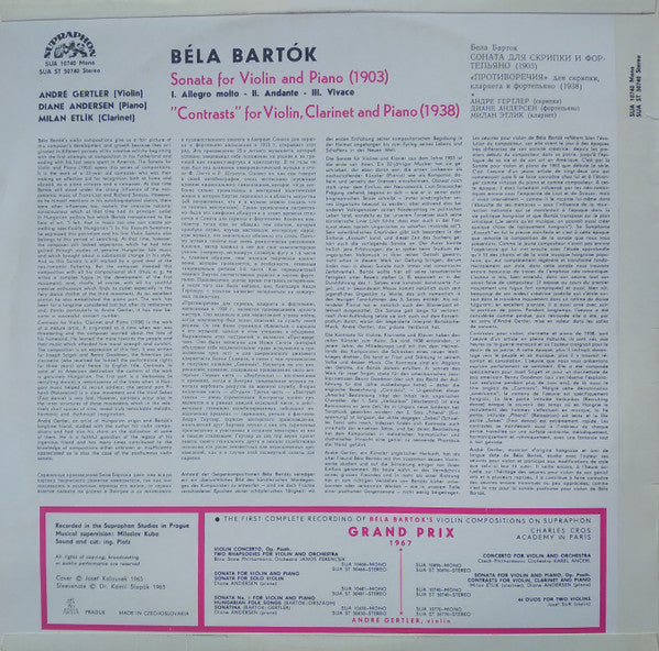 Master Release: Sonata For Violin And Piano (Unpublished) / "Contrasts" For Violin, Clarinet And Piano by Béla Bartók