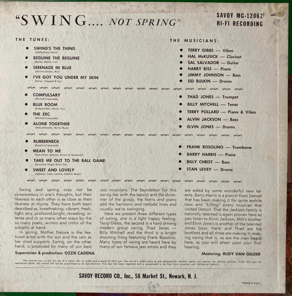 Release: Swing... Not Spring!-Vinyl-US-1956-MG-12062-10499571